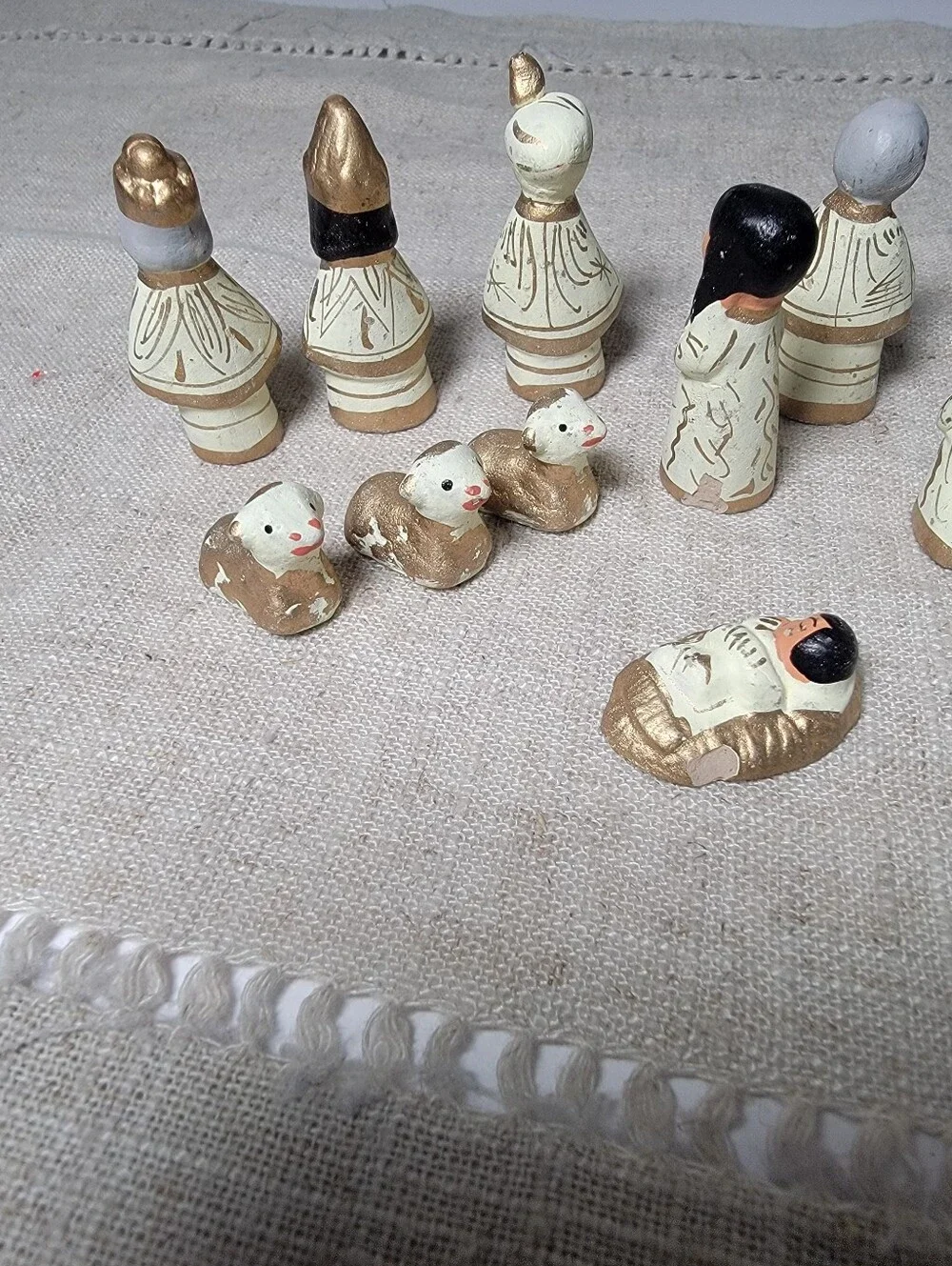 Vintage Tonala Mexican Folk Art Pottery Miniature Nativity 14pc Set